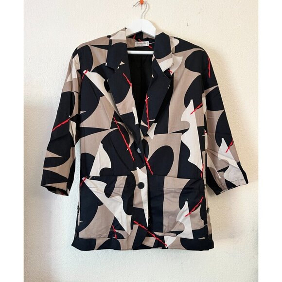 Vintage Bruestle Abstract Print Jacket 3/4 Sleeve Blazer Artsy Style - Picture 1 of 9